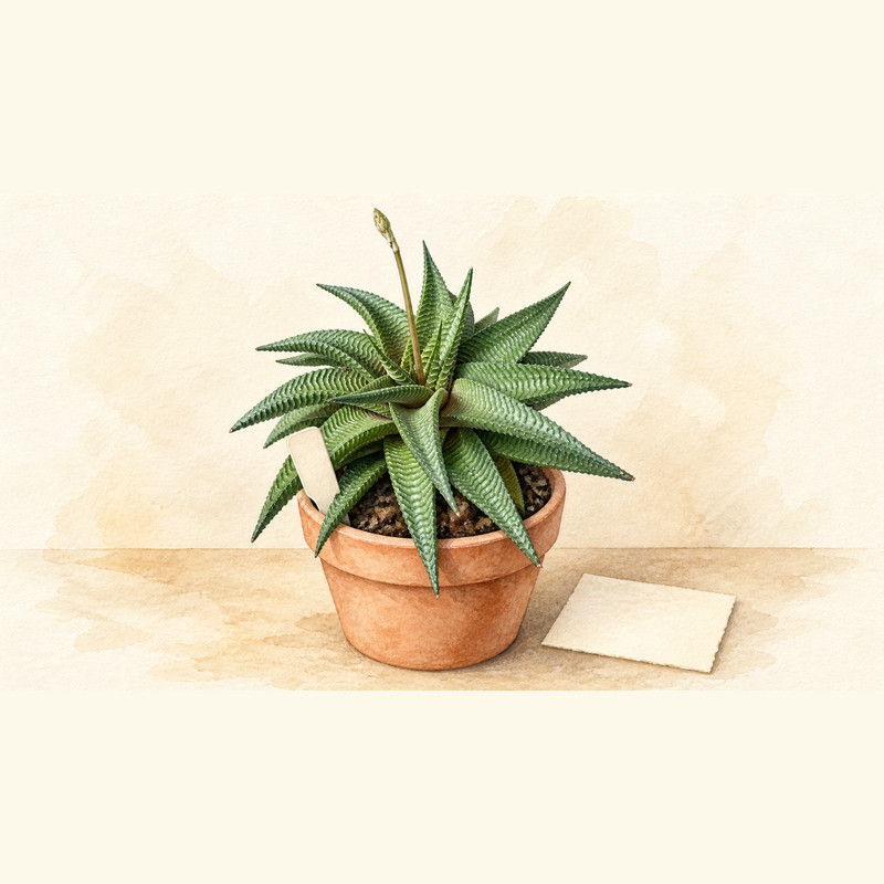 鉢植えのリミフォリアと白い名札・メモ用紙を描いた水彩イラスト